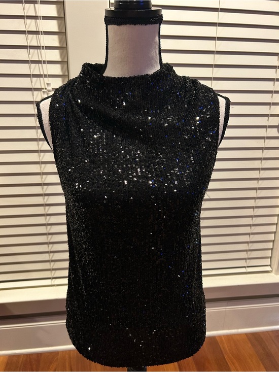 Cable & Gauge Tops - Cable & Gauge Black Sequin Sleeveless Mock Neck Tank size M